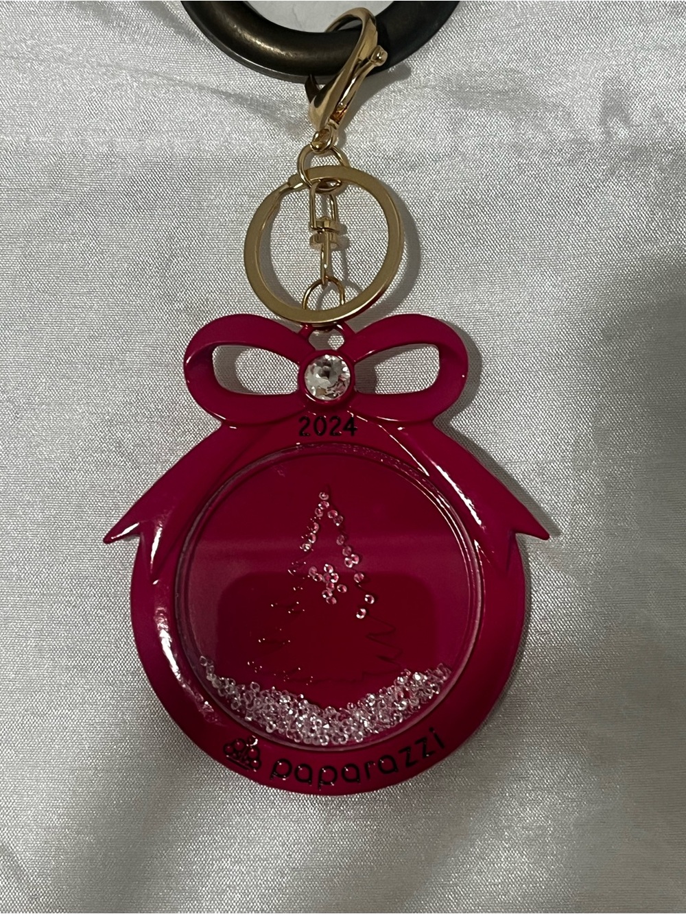 Paparazzi Hot Pink Bow Bag Charm/Keychain with Crystal Accent